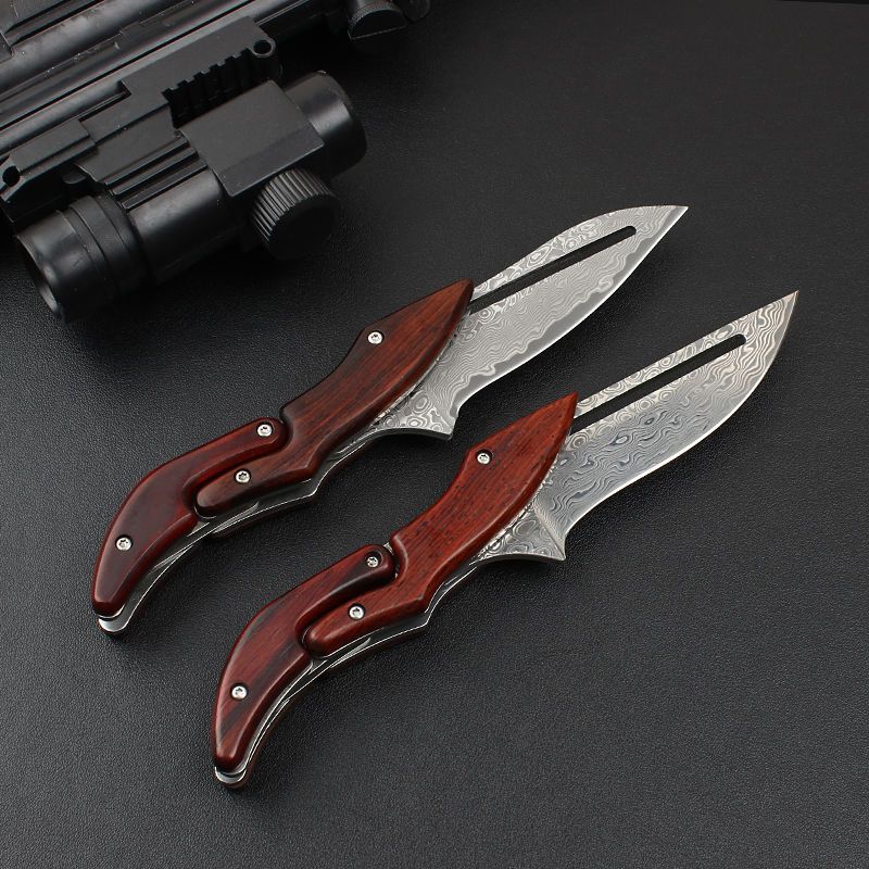 Folding Knife Damascus Steel Pocket Knife Mechanical Lock Camping Knife EDC Collector Knife