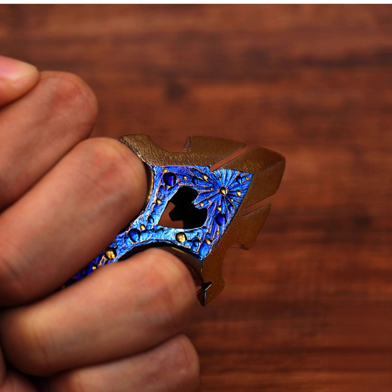 TC4 Titanium Meteorite Crater Knuckle - Blue Anodized Limited Edition Single Finger