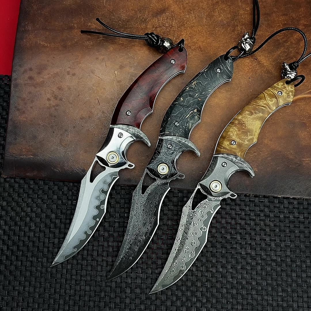 Shadowfang VG10 Damascus Steel Folding Knife - Hardwood Handle EDC