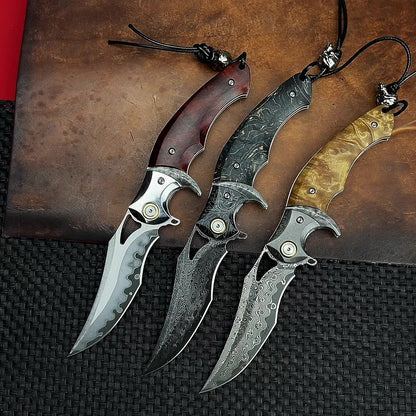 Shadowfang VG10 Damascus Steel Folding Knife - Hardwood Handle EDC