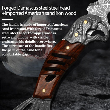 Ironwood Fang Damascus Fishbone Fixed Blade Knife - 95-Layer Hand-Forged with Ironwood Handle