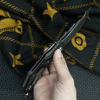 Damascus Folding Knife VG10 Carbon Fiber Handle Copper Flake Hand Finished EDC Collector