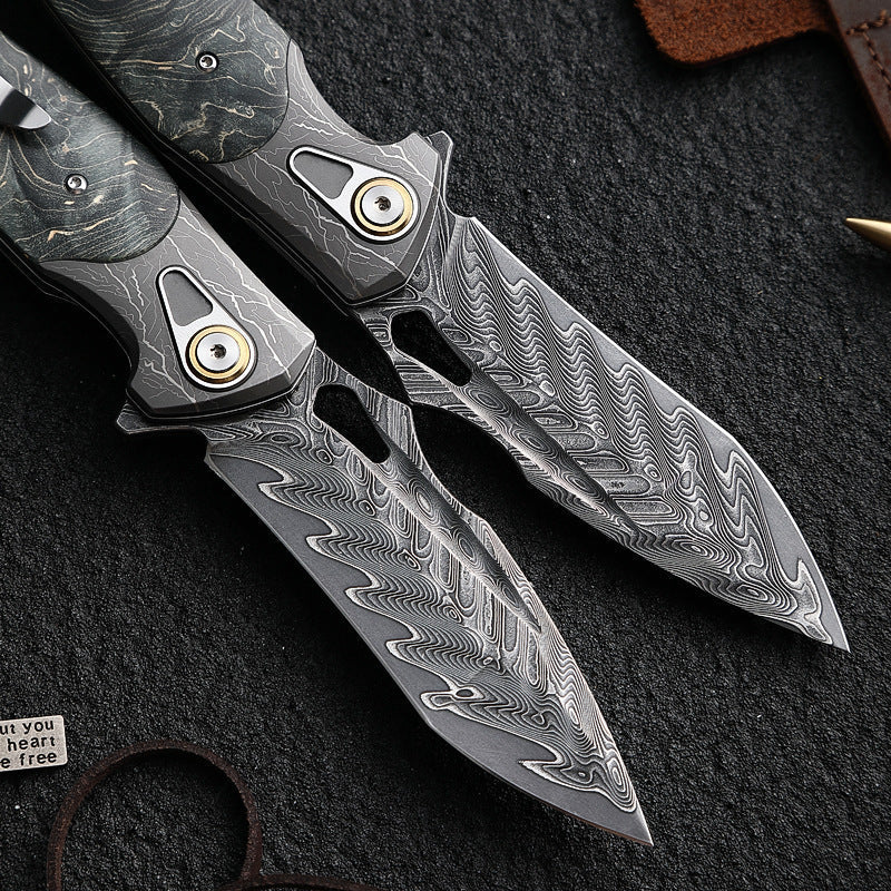 Obsidian Edge Damascus Steel Folding Knife - VG10 & Stabilized Wood