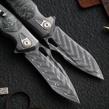 Obsidian Edge Damascus Steel Folding Knife - VG10 & Stabilized Wood