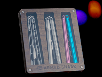 Balisong Display Stand - Walnut Wood & Acrylic Butterfly Knife Trainer Holder by Armed Shark