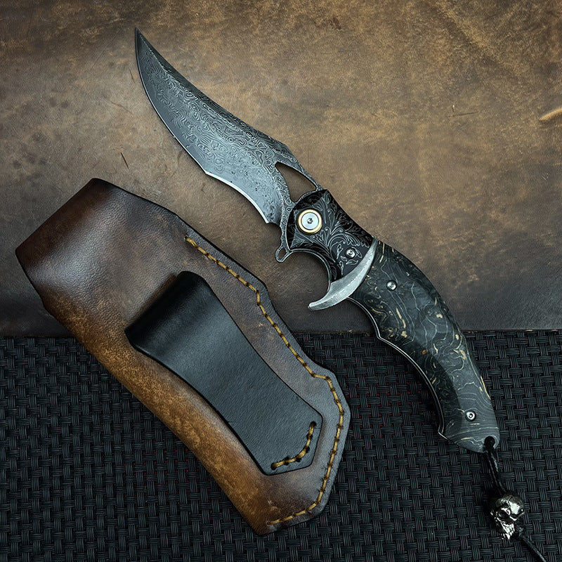 Shadowfang VG10 Damascus Steel Folding Knife - Hardwood Handle EDC