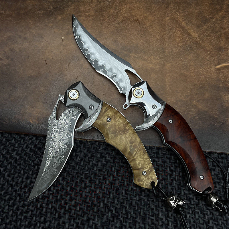 Shadowfang VG10 Damascus Steel Folding Knife - Hardwood Handle EDC