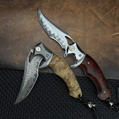 Shadowfang VG10 Damascus Steel Folding Knife - Hardwood Handle EDC