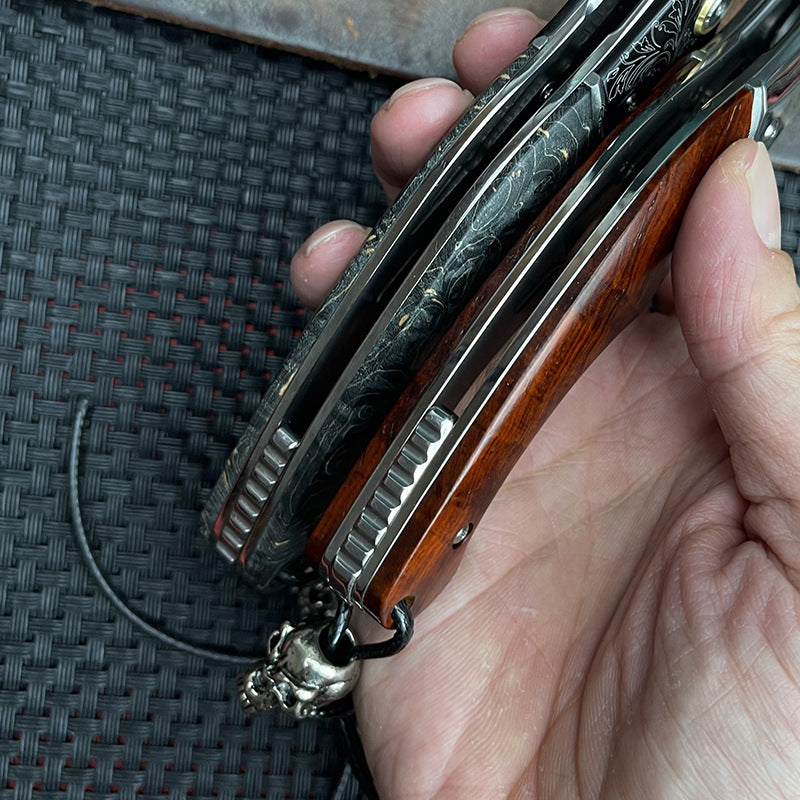 Shadowfang VG10 Damascus Steel Folding Knife - Hardwood Handle EDC