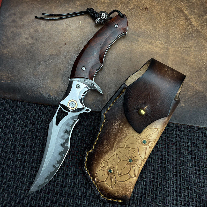 Shadowfang VG10 Damascus Steel Folding Knife - Hardwood Handle EDC