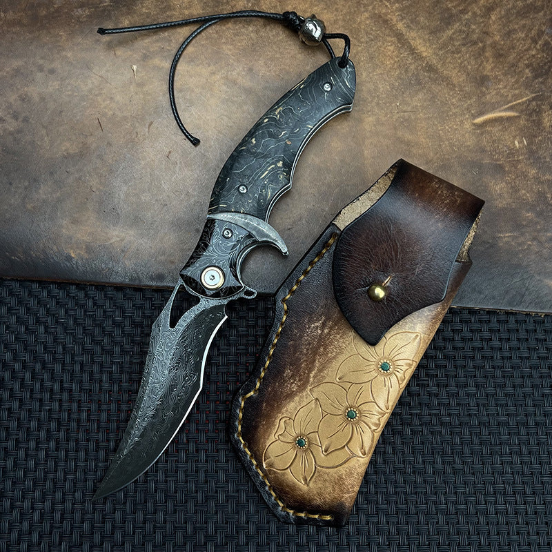 Shadowfang VG10 Damascus Steel Folding Knife - Hardwood Handle EDC