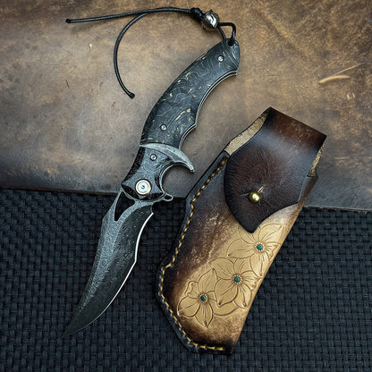 Shadowfang VG10 Damascus Steel Folding Knife - Hardwood Handle EDC