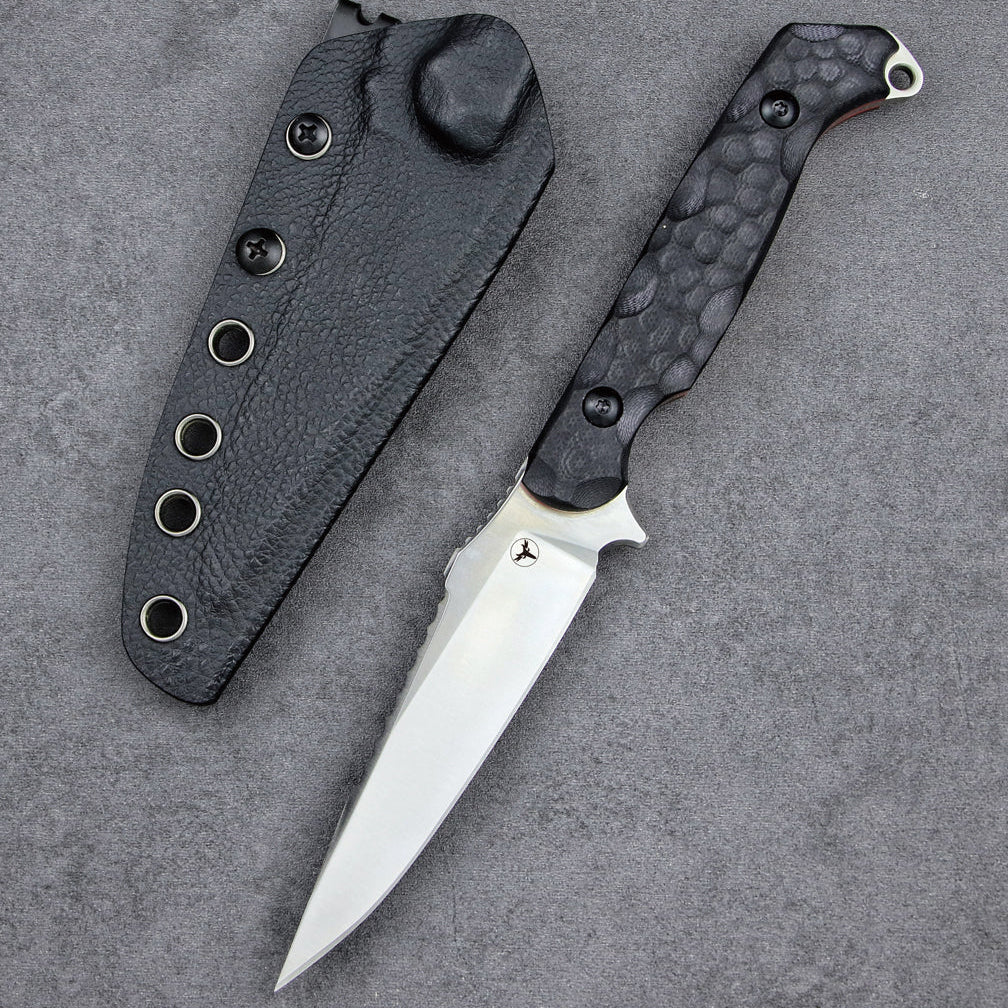 Fixed Blade Knife 14C28N Steel G10 Handle Serrated Sheath Camping Survival Tactical EDC