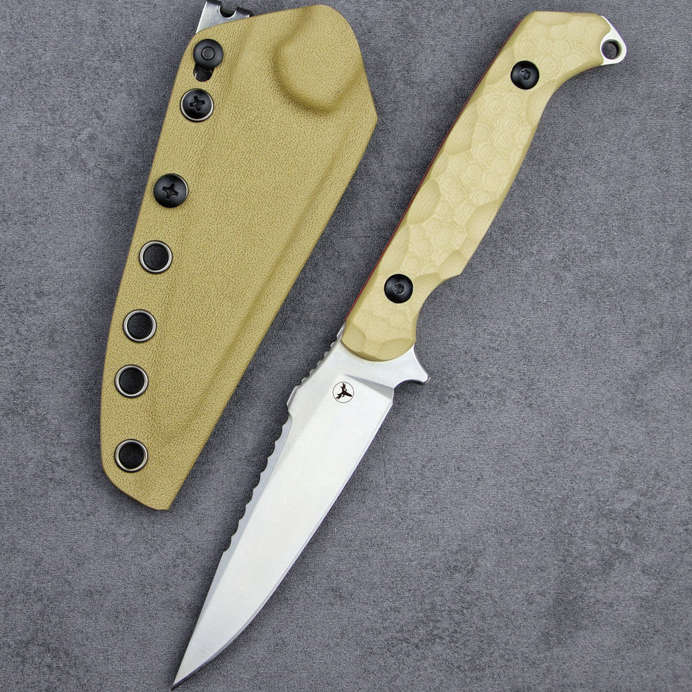 Fixed Blade Knife 14C28N Steel G10 Handle Serrated Sheath Camping Survival Tactical EDC