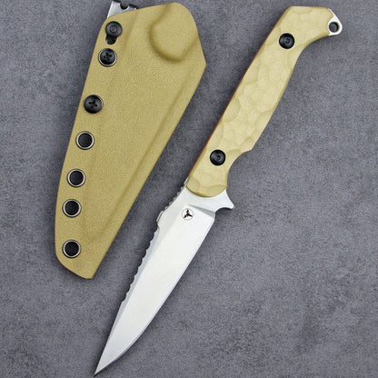 Fixed Blade Knife 14C28N Steel G10 Handle Serrated Sheath Camping Survival Tactical EDC
