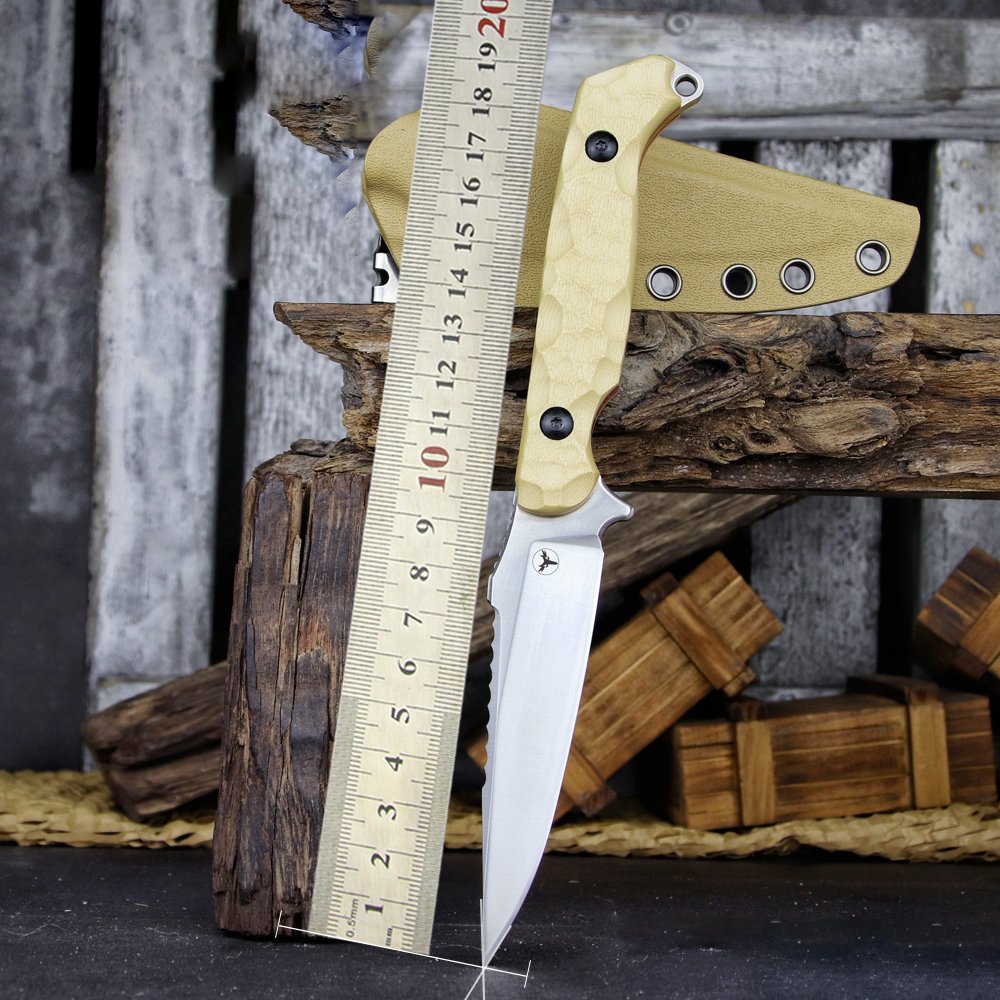 Fixed Blade Knife 14C28N Steel G10 Handle Serrated Sheath Camping Survival Tactical EDC