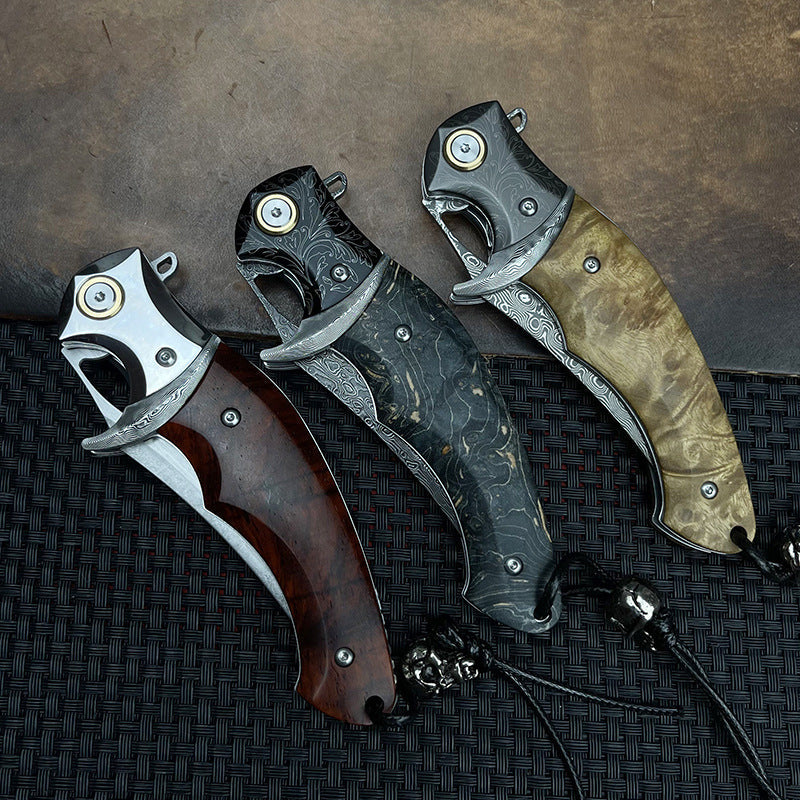 Shadowfang VG10 Damascus Steel Folding Knife - Hardwood Handle EDC