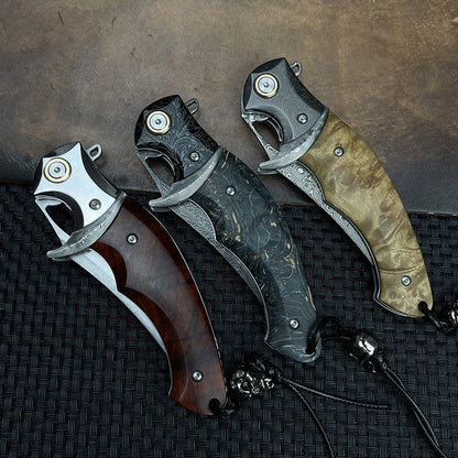 Shadowfang VG10 Damascus Steel Folding Knife - Hardwood Handle EDC