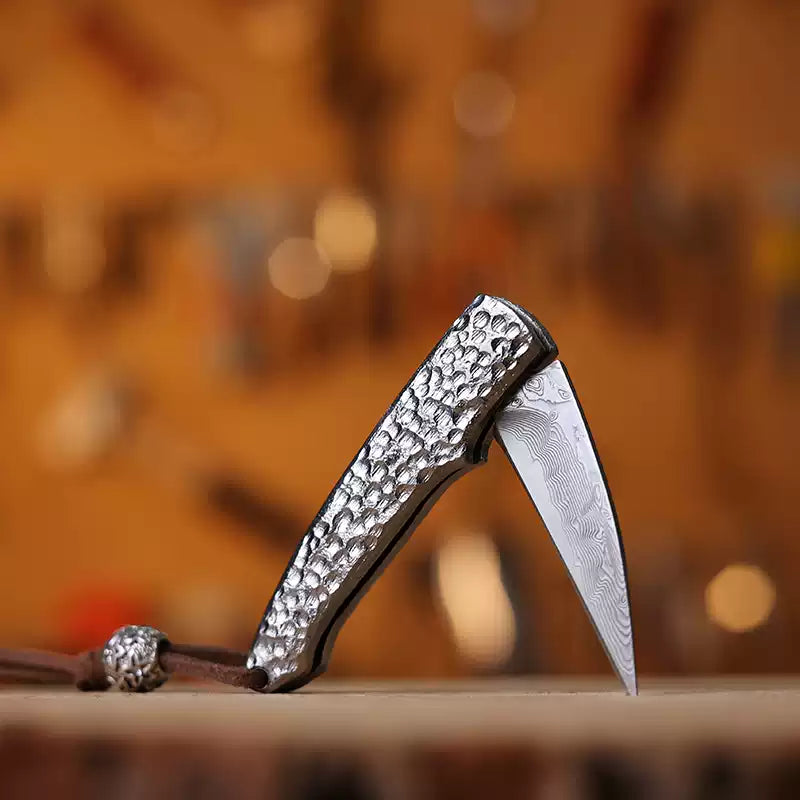 Folding Knife Damascus Steel Pocket Knife Compact Keychain EDC Knife Collector Knife