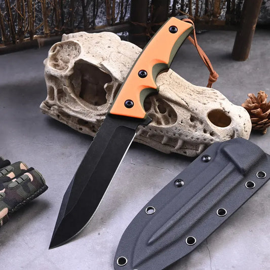 Fixed Blade Knife G10 Handle Kydex Sheath Stonewash Heavy Duty Survival Camping Tactical