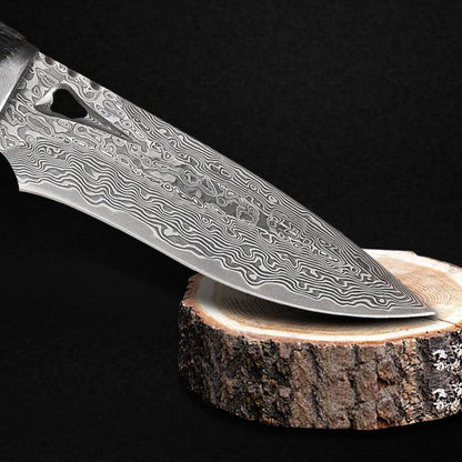 Damascus Knife Hand Forged 103 Layer VG10 Ebony Handle Elephant Head Leather Sheath Collector