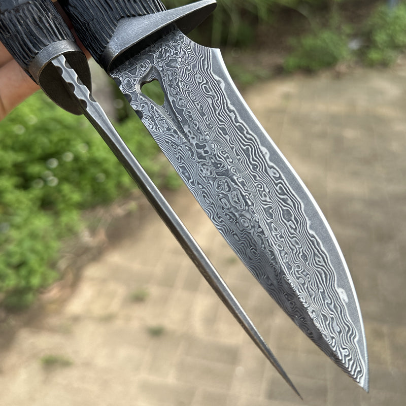 Damascus Knife Hand Forged 103 Layer VG10 Ebony Handle Elephant Head Leather Sheath Collector