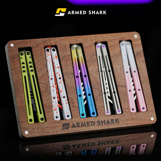 Balisong Display Stand - Walnut Wood & Acrylic Butterfly Knife Trainer Holder by Armed Shark