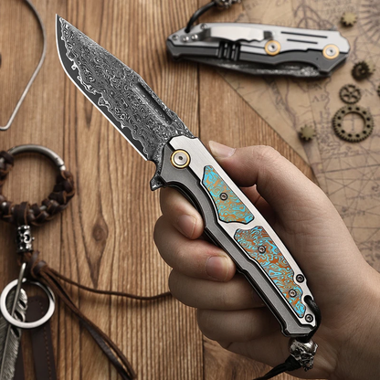 Folding Knife Damascus Steel VG10 75 Layer Titanium Handle Back Lock Outdoor Collector Knife