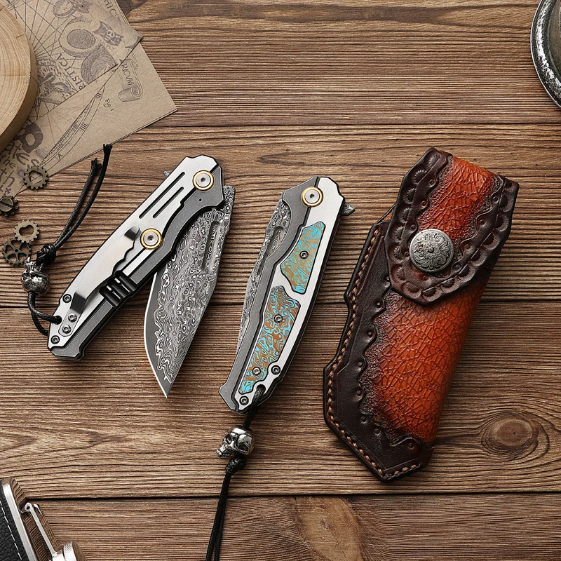 Folding Knife Damascus Steel VG10 75 Layer Titanium Handle Back Lock Outdoor Collector Knife