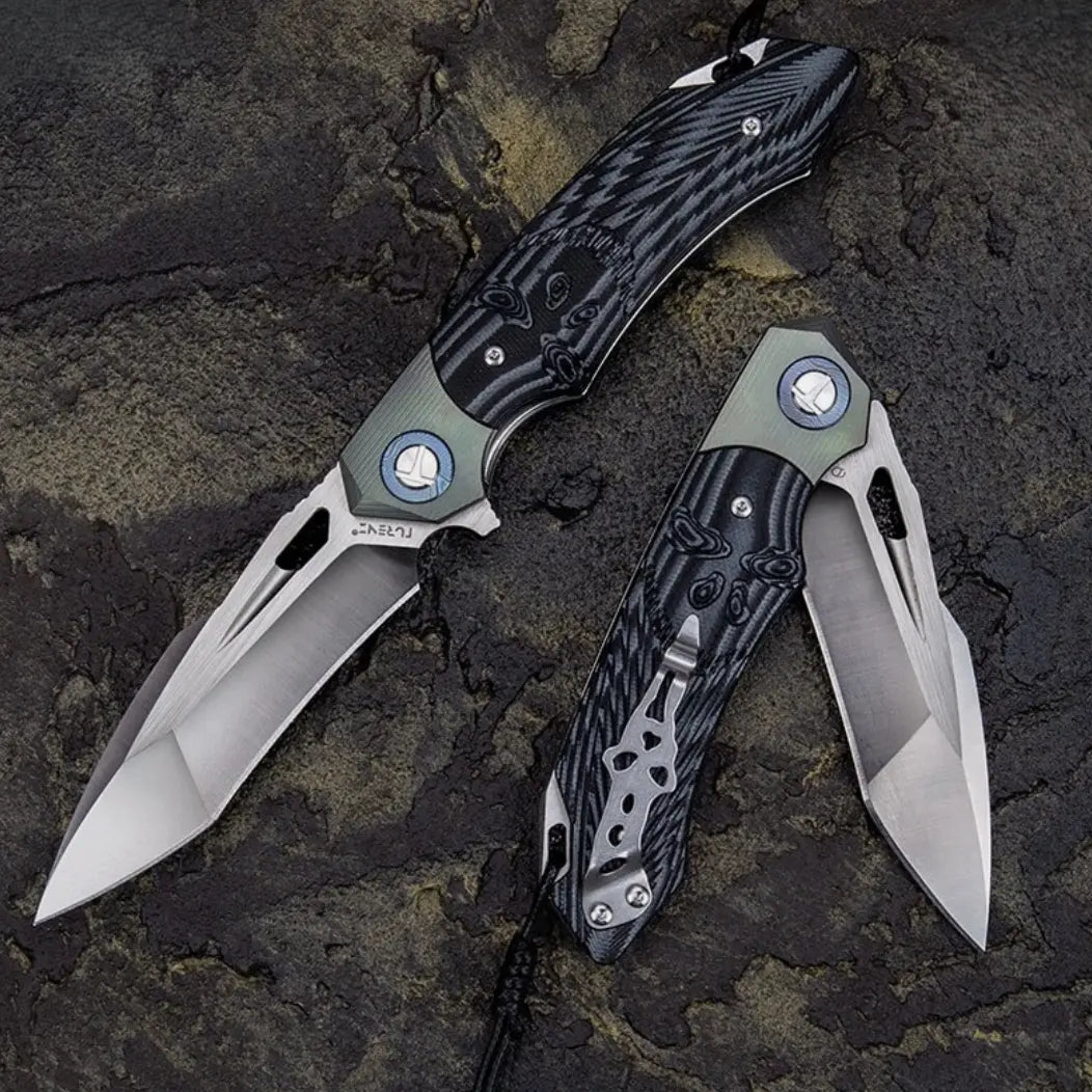 SkullForge D2 Tactical Folding Knife - G10 Grip, Skull Clip & Leather Sheath