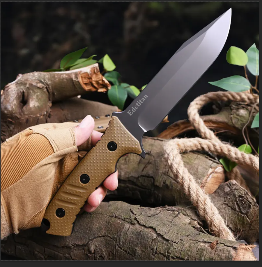 Fixed Blade Knife Stainless Steel Full Tang Stonewash Tactical Sheath Survival Hunting