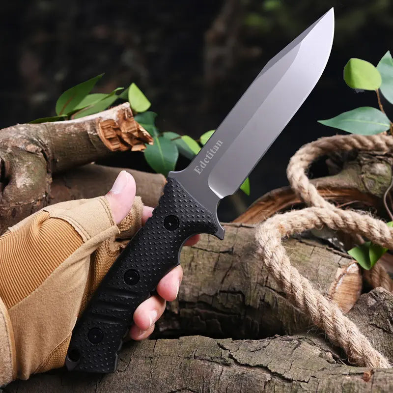 Fixed Blade Knife Stainless Steel Full Tang Stonewash Tactical Sheath Survival Hunting