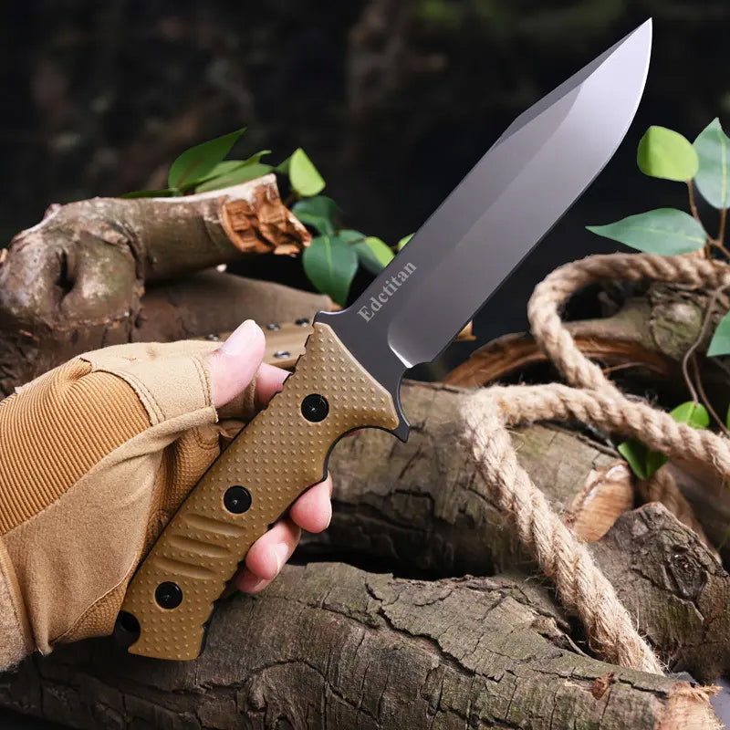 Fixed Blade Knife Stainless Steel Full Tang Stonewash Tactical Sheath Survival Hunting