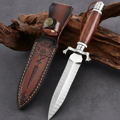 Fixed Blade Knife Damascus Steel Hunting Knife Handcrafted 60 HRC Outdoor Survival Knife