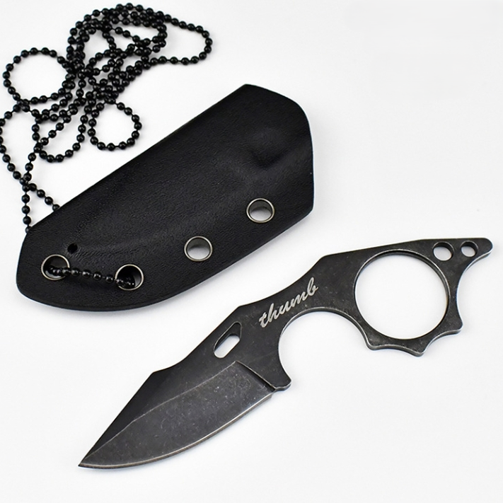 THUMB Mini Fixed Blade Neck Knife - Skeleton Design EDC with Sheath