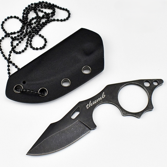 THUMB Mini Fixed Blade Neck Knife - Skeleton Design EDC with Sheath