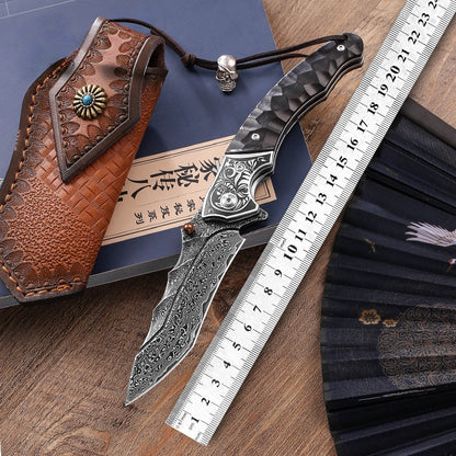 Sky Blade Damascus Folding Knife - 107-Layer VG10 Steel with Ebony Handle