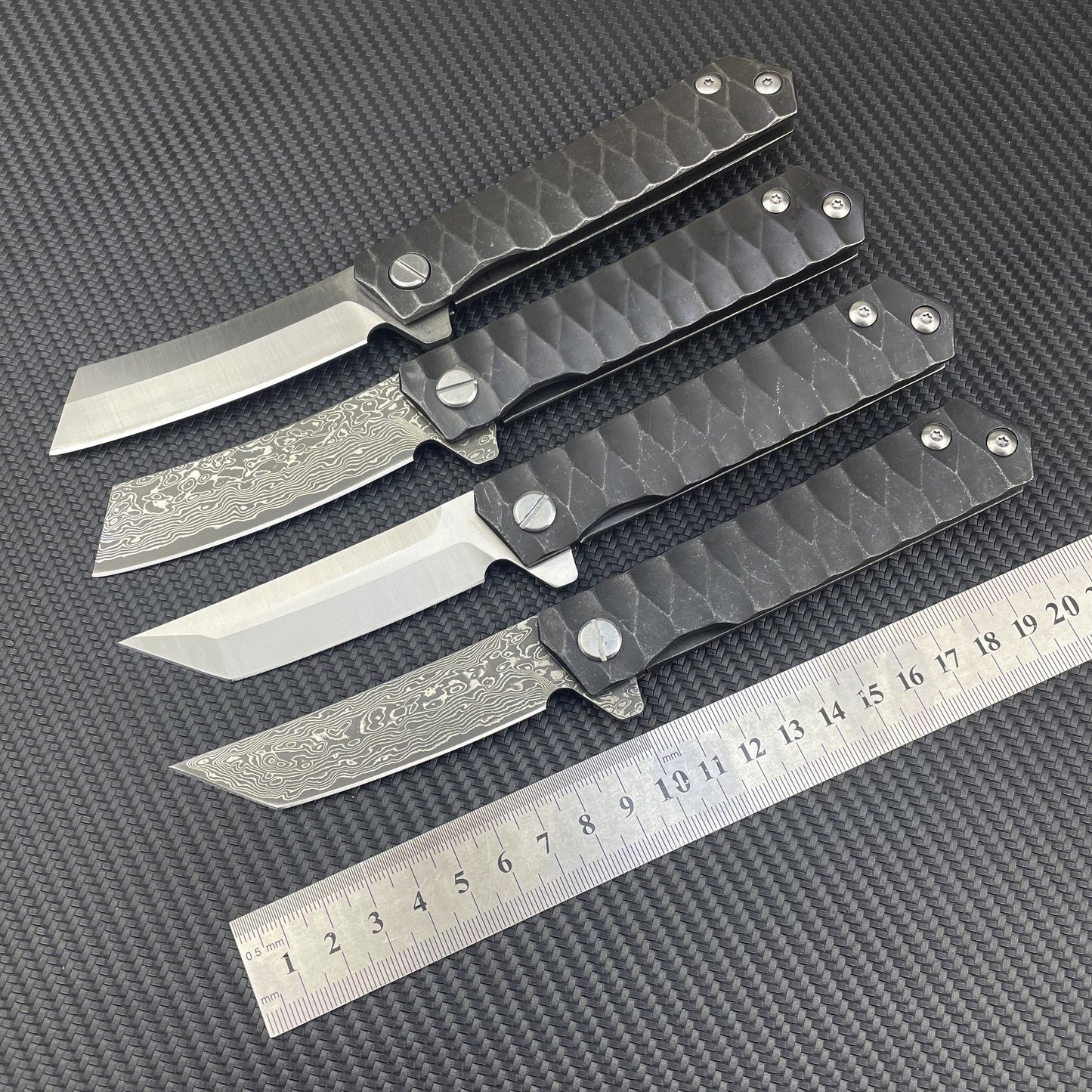 Damascus Folding Knife D2 Steel Tanto Blade Bearing System Pocket Clip EDC Camping