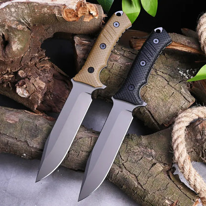 Fixed Blade Knife Stainless Steel Full Tang Stonewash Tactical Sheath Survival Hunting