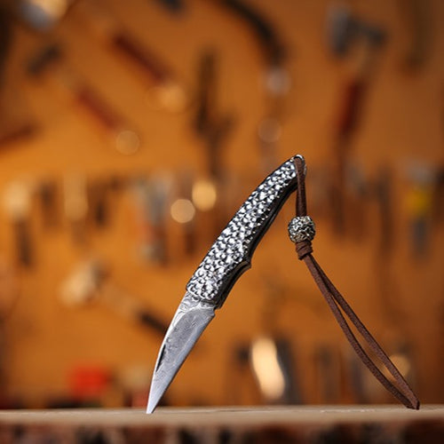 Folding Knife Damascus Steel Pocket Knife Compact Keychain EDC Knife Collector Knife