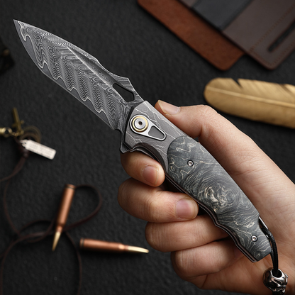 Obsidian Edge Damascus Steel Folding Knife - VG10 & Stabilized Wood