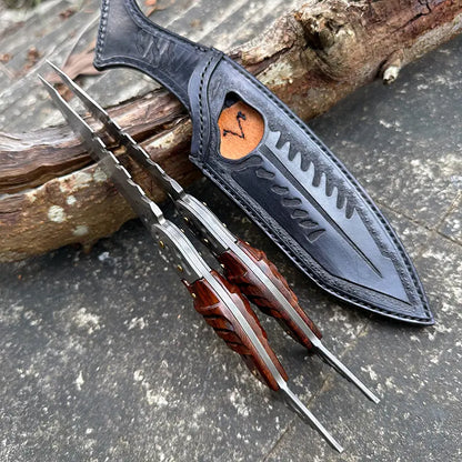 Ironwood Fang Damascus Fishbone Fixed Blade Knife - 95-Layer Hand-Forged with Ironwood Handle