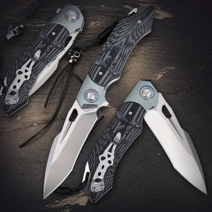 SkullForge D2 Tactical Folding Knife - G10 Grip, Skull Clip & Leather Sheath