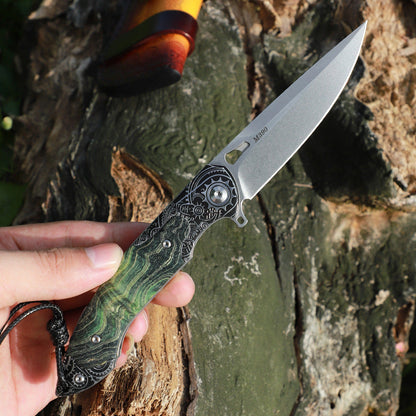 Folding Knife M390 Steel Steampunk Pocket Knife Green Resin Handle EDC Collector Knife
