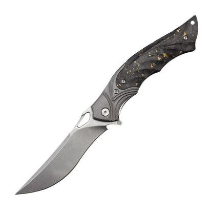 Night Owl M390 Damascus Tactical Folding Knife - Carbon Fiber Handle