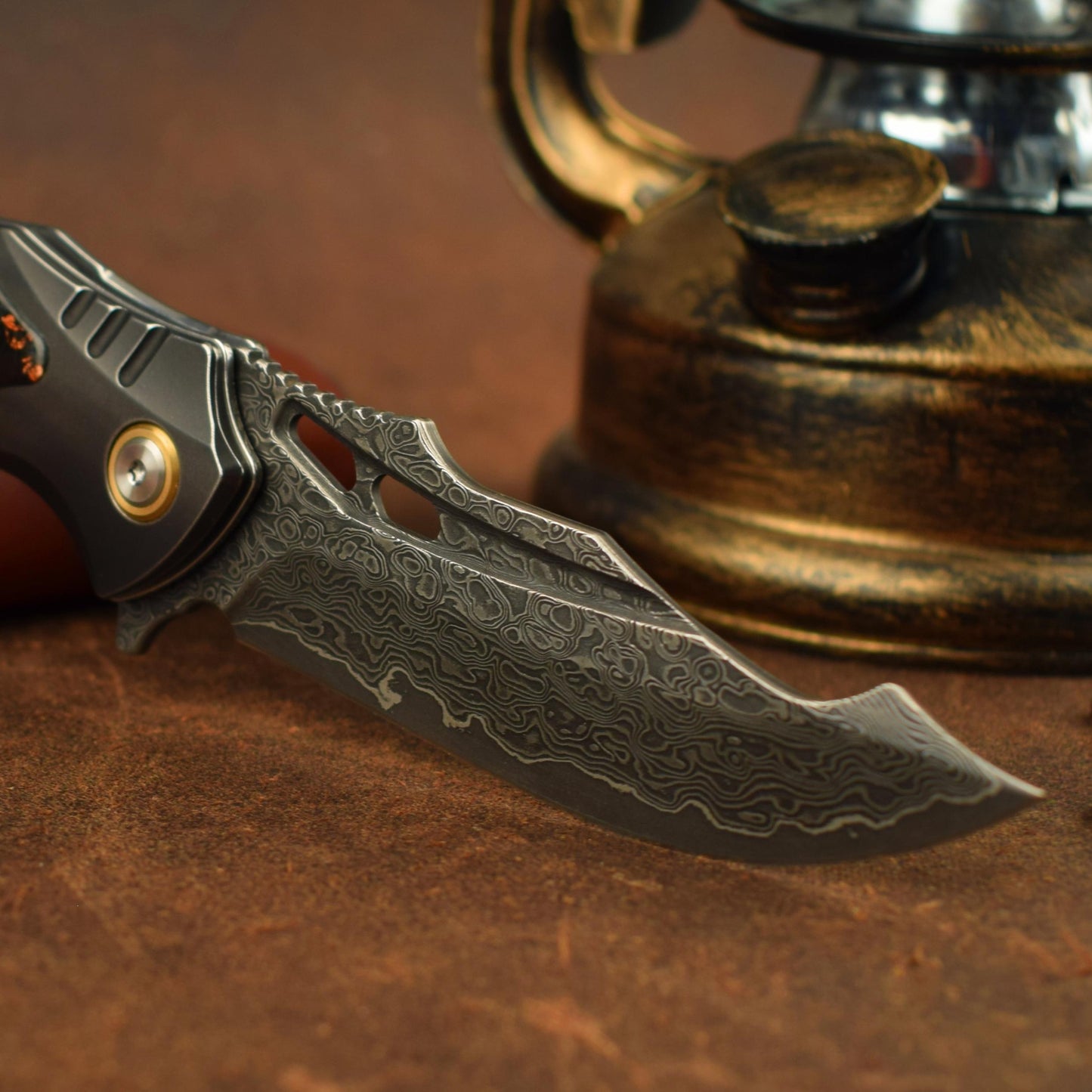 Damascus Folding Knife VG10 Carbon Fiber Handle Copper Flake Hand Finished EDC Collector