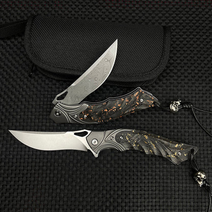Night Owl M390 Damascus Tactical Folding Knife - Carbon Fiber Handle