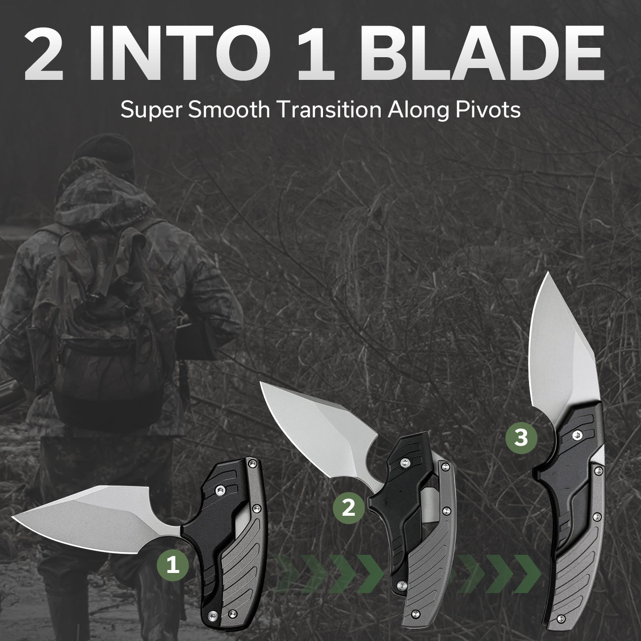 Folding Knife D2 Steel 2-in-1 Transformable Push Dagger EDC Tactical Self Defense
