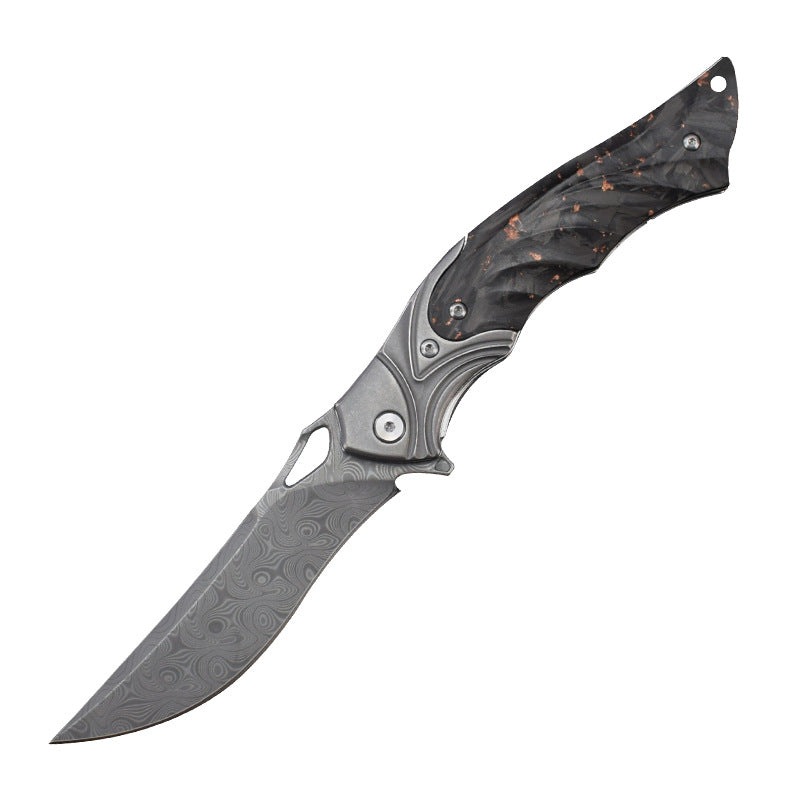 Night Owl M390 Damascus Tactical Folding Knife - Carbon Fiber Handle