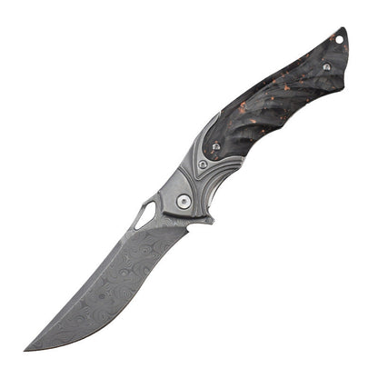 Night Owl M390 Damascus Tactical Folding Knife - Carbon Fiber Handle